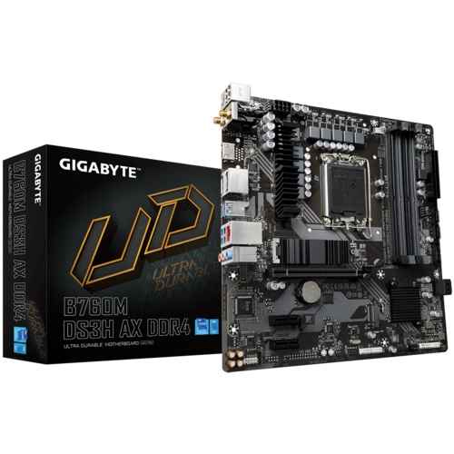 Gigabyte B760M DS3H AX DDR4 Motherboard, Intel Socket LGA 1700, 4*DIMMs XMP Memory Module Support, PCIe 4.0, 2.5GbE LAN & Wi-Fi 6E