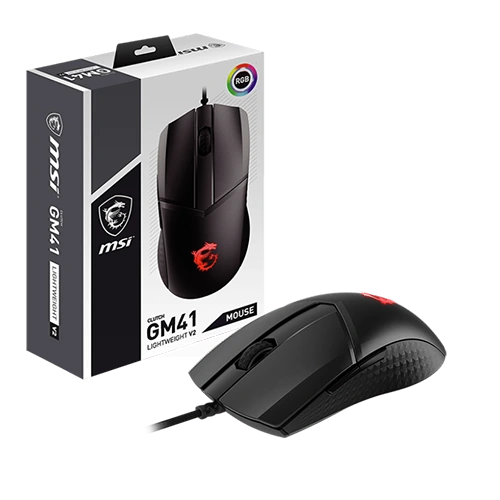 MSI CLUTCH GM41 LIGHTWEIGHT V2 WIRED Mouse close to the box