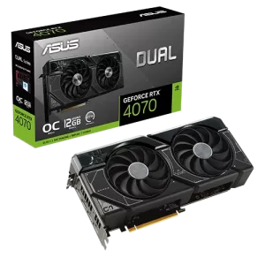 Asus GeForce DUAL RTX 4070 O12G, 12GB GDDR6X, DLSS 3 Graphics Card Close to the Box