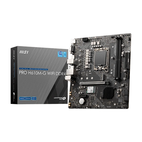 MSI Pro H610M-G Wifi DDR4 M-ATX Motherboard, LGA 1700 Socket, Intel H610 Chipset, Dual Memory Channel, 64GB Max Memory, Intel Wi-Fi 5, Bluetooth 4.2