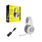 Corsair HS55 Surround Gaming Headset — White With USB Cable and Close to the Box