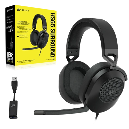 Corsair HS65 SURROUND Gaming Headset — Carbon with box and USB Connector