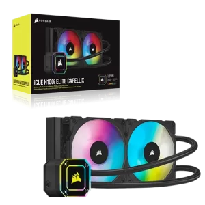 Corsair iCUE H100i Elite Capellix Liquid CPU Cooler Close to the Box