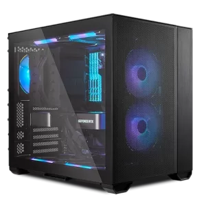 Lian Li O11 Air Mini ATX Mini Tower Computer Case front view with RGB Fans