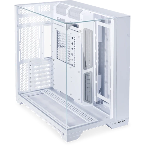Lian Li O11 Vision ATX Mid Tower PC Case White, 3mm Clear Top Tempered Glass, Aluminum with White Powder Coating, adjusable motherboard tray, Flexible Cable Clips