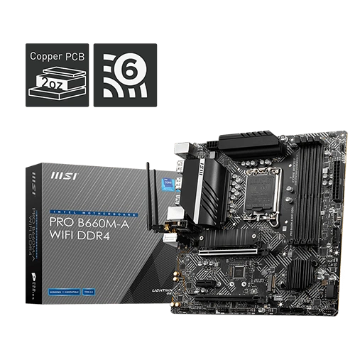 MSI PRO B660M-A WIFI DDR4 Motherboard Close to the Box