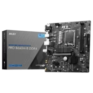 MSI PRO B660M-B DDR4 Motherboard close to the box View