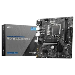 MSI PRO B660M-B DDR4 Motherboard close to the box View