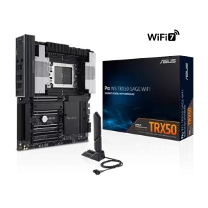 ASUS Pro WS TRX50-SAGE WIFI AMD TR5 CEB workstation motherboard, robust 36 power-stage design, PCIe 5.0 x 16, 1TB Max Memory, PCIe 5.0 M.2, Wi-Fi 7, 10 Gb and 2.5 Gb LAN, multi-GPU support