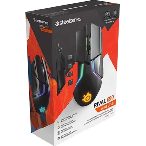 SteelSeries Rival 650 Wireless Gaming Mouse, Fast charging, 1ms latency, 1000Hz polling, 2 sensors, True 1 to 1 tracking, Instant lift-off detection