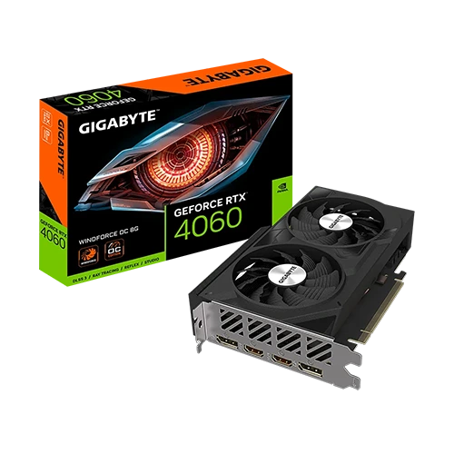 Gigabyte GeForce RTX 4060 WINDFORCE OC 8G GDDR6 Graphics Card, 2475 MHz Core Clock, 3072 CUDA Cores, 17 Gbps Memory Clock and WINDFORCE Cooling System