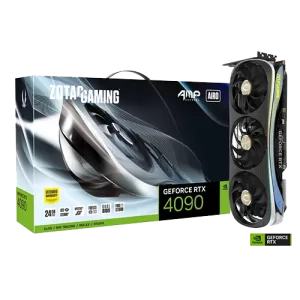 ZOTAC GAMING GeForce RTX 4090 AMP Extreme AIRO 24G Graphics Card Close to the Box