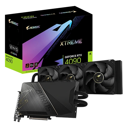 Gigabyte Aorus GeForce RTX 4090 XTREME WATERFORCE 24G GDDR6X Graphics Card Close to the box