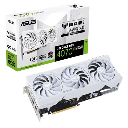 Asus Tuf Gaming GeForce RTX 4070 Ti Super BTF White OC Edition Graphics Card, 16GB GDDR6X 256-bit Memory Bit, 2670 MHz OC mode, 8448 CUDA Core, 21 Gbps Memory Speed, 3.25 Slot