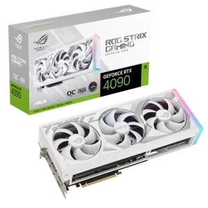 Asus Rog Strix Geforce RTX 4090 White OC Edition Graphics Card, 24GB GDDR6x, 2640 MHz OC Mode, Axial-tech fans, 3.5-slot design, Auto-Extreme, PCI 4.0, 384-bit Memory Interface