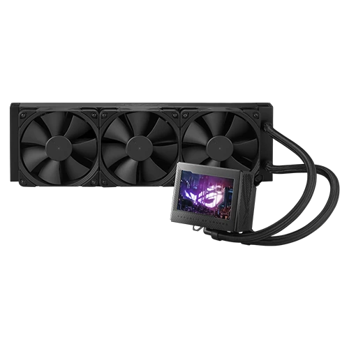 Front view of ASUS ROG RYUJIN III 360 AIO Liquid CPU Cooler with 3.5 inch LCD Display
