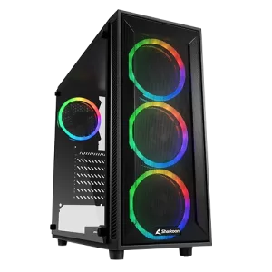 Sharkoon TG4M RGB PC case, Air-permeable mesh front, 3 120mm RGB LED fans, Fully Visible Hardware