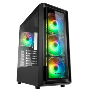 Sharkoon TK4 RGB ATX PC Case, 3 120 mm RGB LED fans, I/O panel with two USB 3.0 ports, HDD/SSD cage