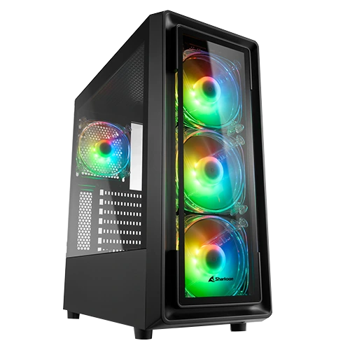 Sharkoon TK4 RGB ATX PC Case, 3 120 mm RGB LED fans, I/O panel with two USB 3.0 ports, HDD/SSD cage