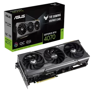 Tuf GAMING GeForce RTX4070 12G GDDR6X Graphics Card for Gaming PC close to the box