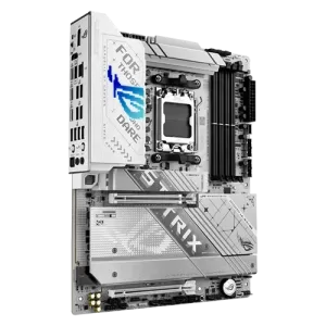 Side view with ROG RGB Logo of ROG Strix X870-A Gaming WiFi Motherboard