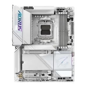 X870E AORUS PRO ICE Motherboard Front view with Aorus RGB Logo