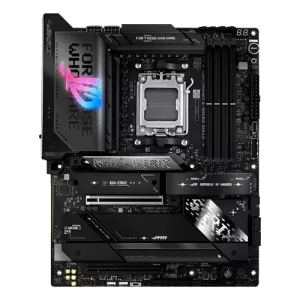 Rog X870E E GAMING WIFI Motherboard Front View with Rog Logo