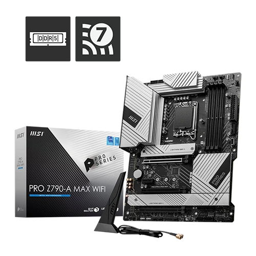 MSI PRO Z790-A MAX WIFI Motherboard, Intel Z790, LGA 1700, 4x DDR5 UDIMM, 192GB Memory, Intel XMP 3.0 OC, 1x HDMI, 3x PCI-E x16 slot, 4x M.2